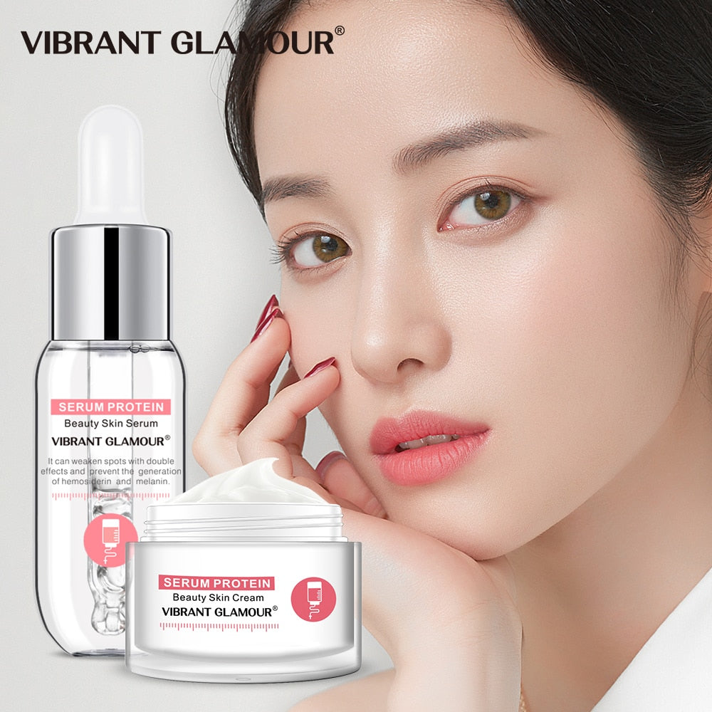 VIBRANT GLAMOUR Serum Protein Repair Face Cream Face Serum Anti-Wrinkle Moisturizing Lifting Face Essence Sensitive SkinCare Set