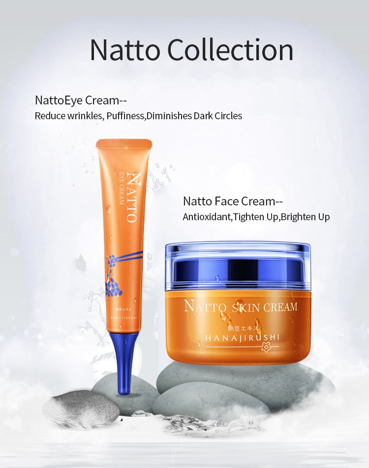 HANAJIRUSHI Skin Care Set Natto Face Cream Eye Cream Skincare Kit Firming Brightening  Anti-winkle Anti-age  Remove Dark Circles